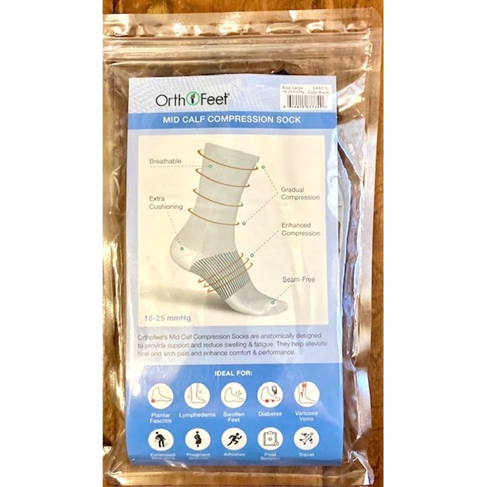 Orth Feet Mid Calf Compression Socks Size Large 18-25mmHg Black